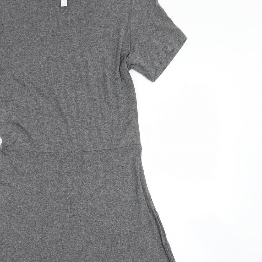 H&M Womens Grey  Viscose Skater Dress  Size M  Crew Neck
