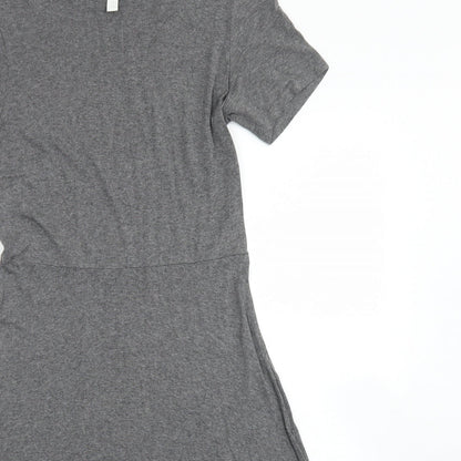 H&M Womens Grey  Viscose Skater Dress  Size M  Crew Neck