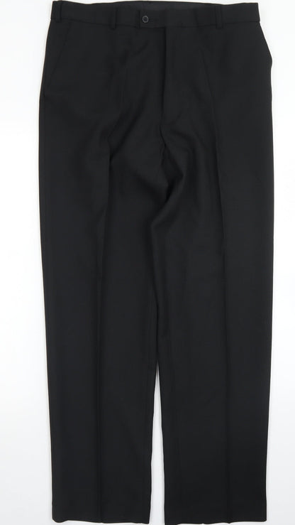 Preworn Mens Black  Polyester Dress Pants Trousers Size 36 in L30 in Regular Button