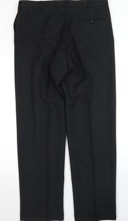 Preworn Mens Black  Polyester Dress Pants Trousers Size 36 in L30 in Regular Button