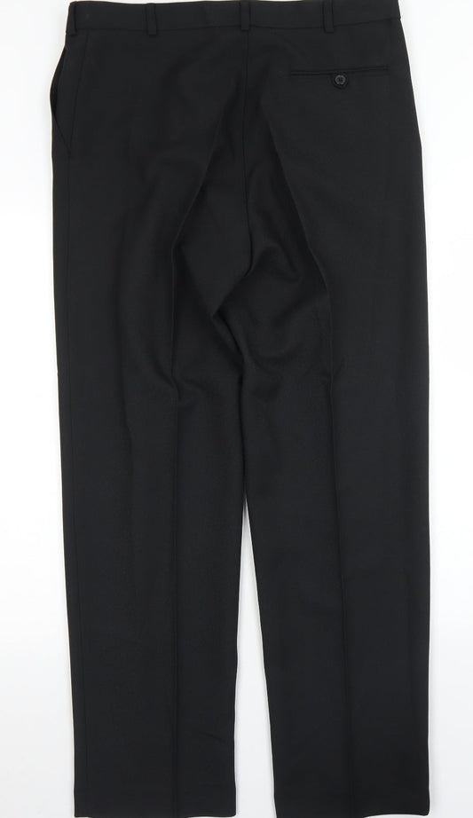 Preworn Mens Black  Polyester Dress Pants Trousers Size 36 in L30 in Regular Button