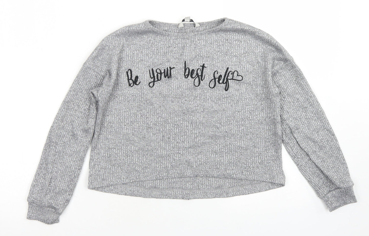 Miss E-vie Girls Grey  Polyester Cropped T-Shirt Size 9-10 Years Crew Neck