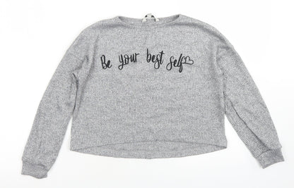Miss E-vie Girls Grey  Polyester Cropped T-Shirt Size 9-10 Years Crew Neck