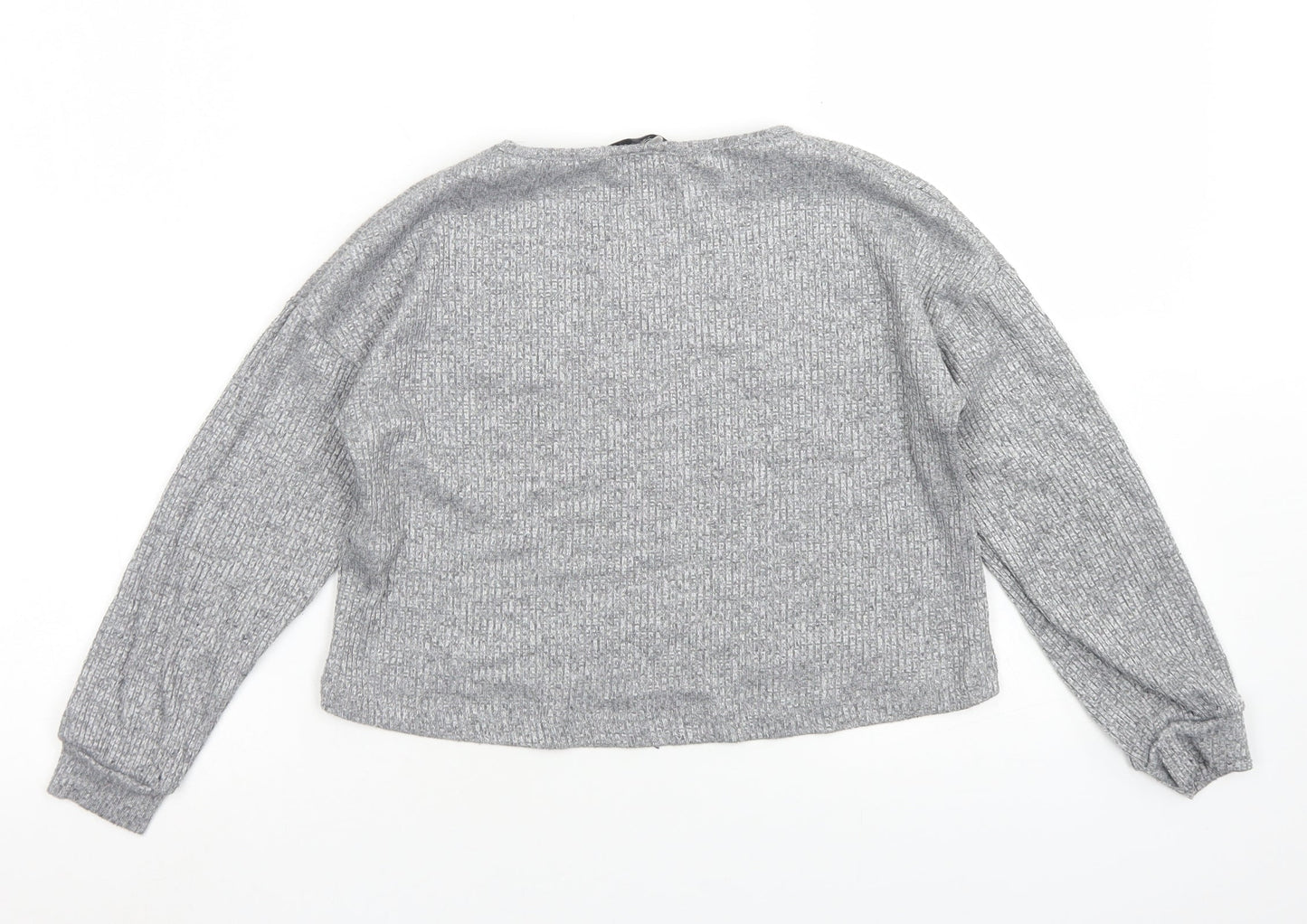 Miss E-vie Girls Grey  Polyester Cropped T-Shirt Size 9-10 Years Crew Neck