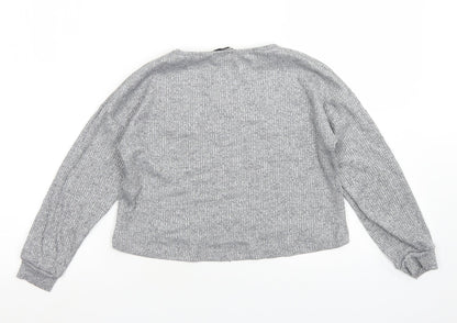 Miss E-vie Girls Grey  Polyester Cropped T-Shirt Size 9-10 Years Crew Neck