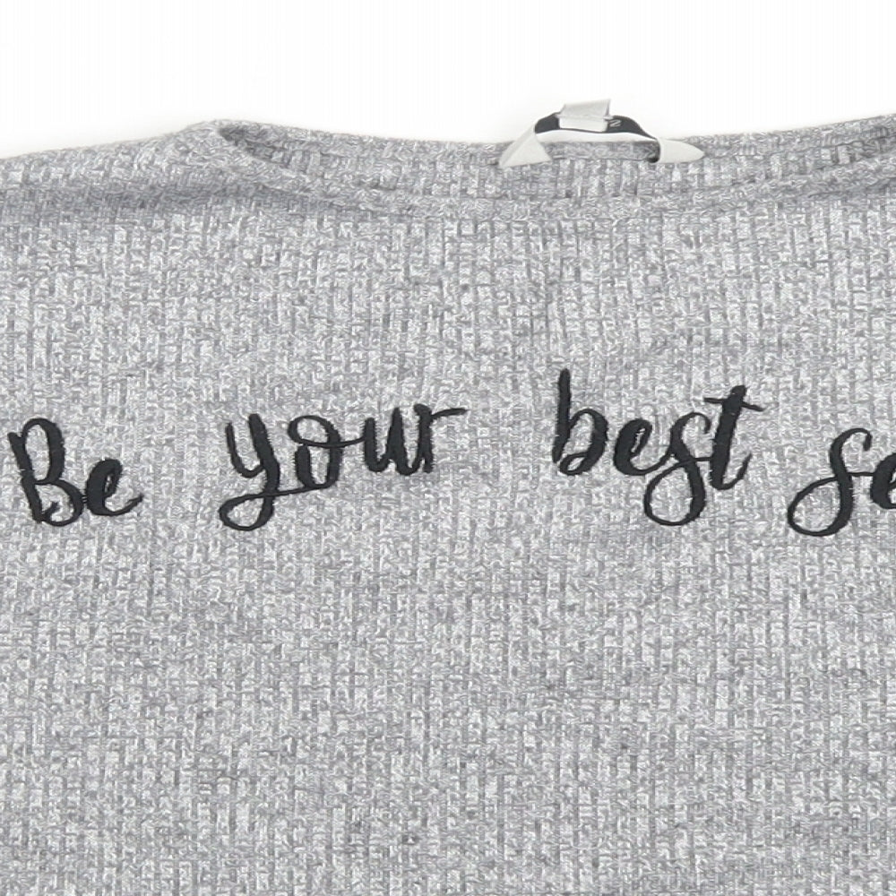 Miss E-vie Girls Grey  Polyester Cropped T-Shirt Size 9-10 Years Crew Neck