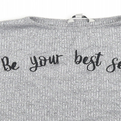 Miss E-vie Girls Grey  Polyester Cropped T-Shirt Size 9-10 Years Crew Neck