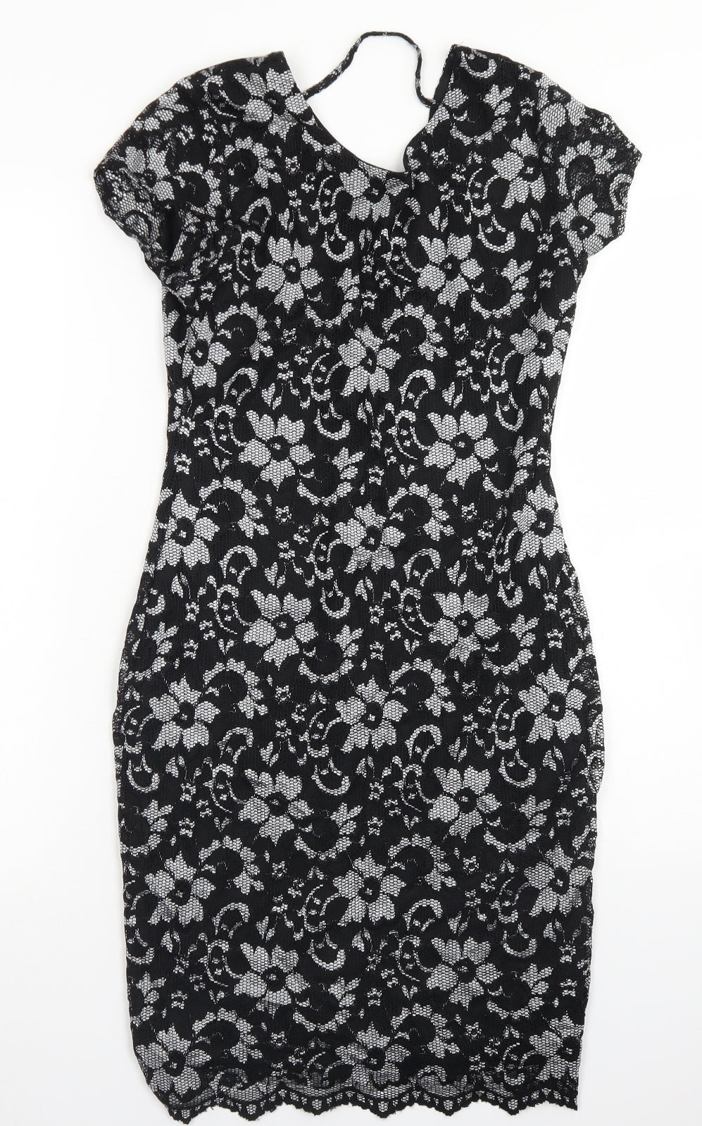 Quiz Womens Black Floral Nylon Bodycon  Size 12  Round Neck