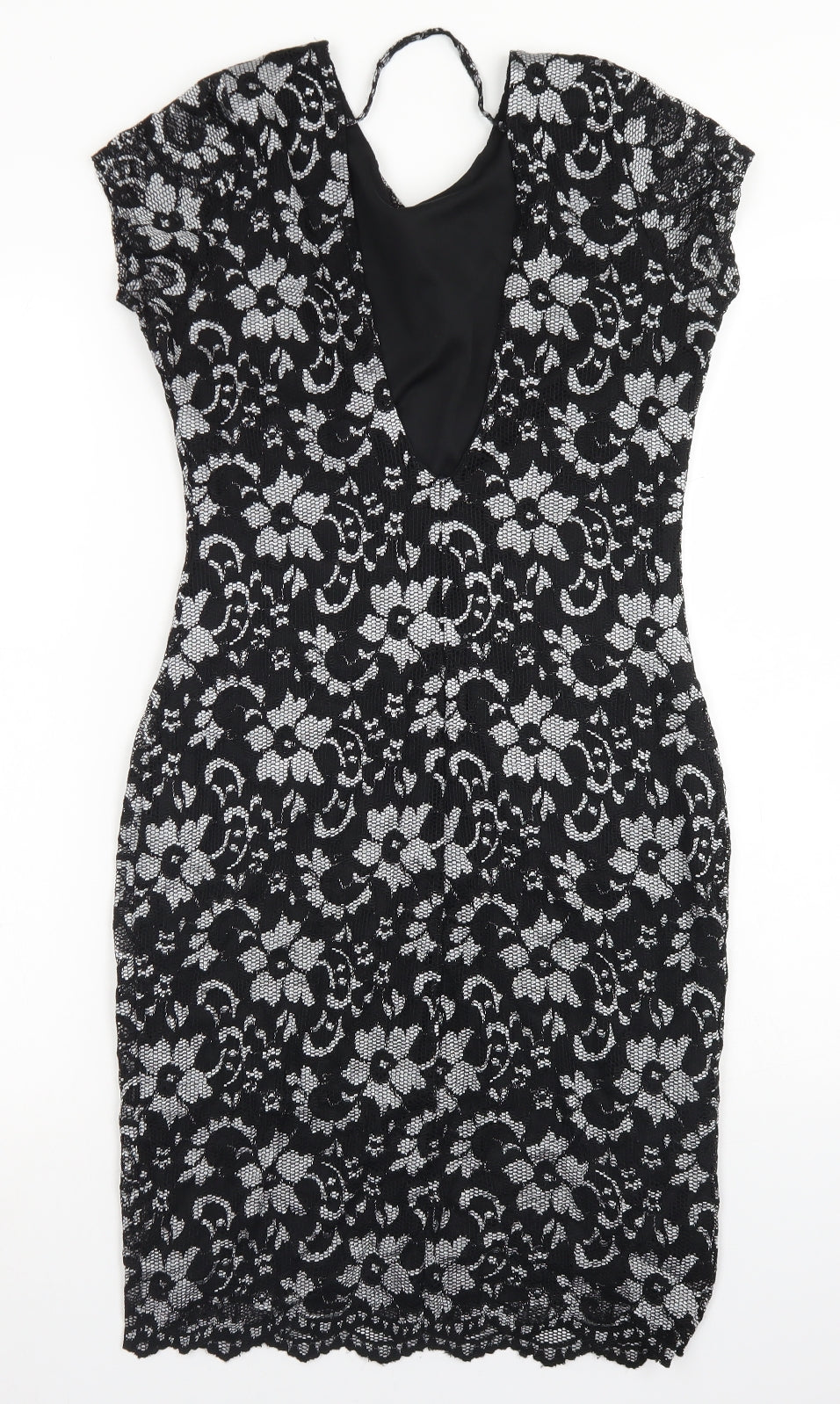Quiz Womens Black Floral Nylon Bodycon  Size 12  Round Neck