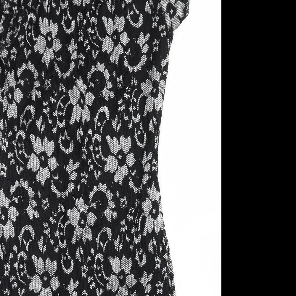 Quiz Womens Black Floral Nylon Bodycon  Size 12  Round Neck