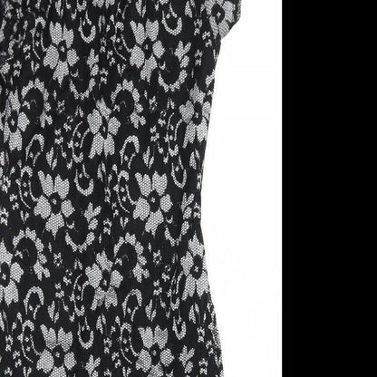 Quiz Womens Black Floral Nylon Bodycon  Size 12  Round Neck