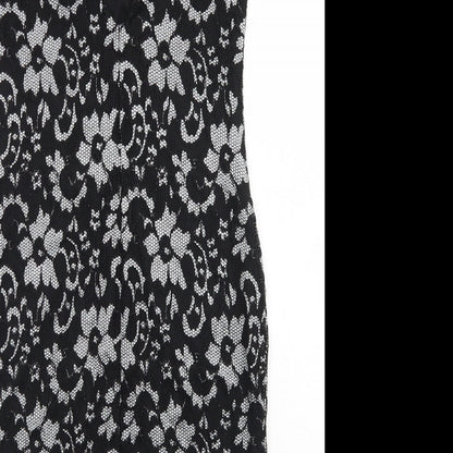 Quiz Womens Black Floral Nylon Bodycon  Size 12  Round Neck