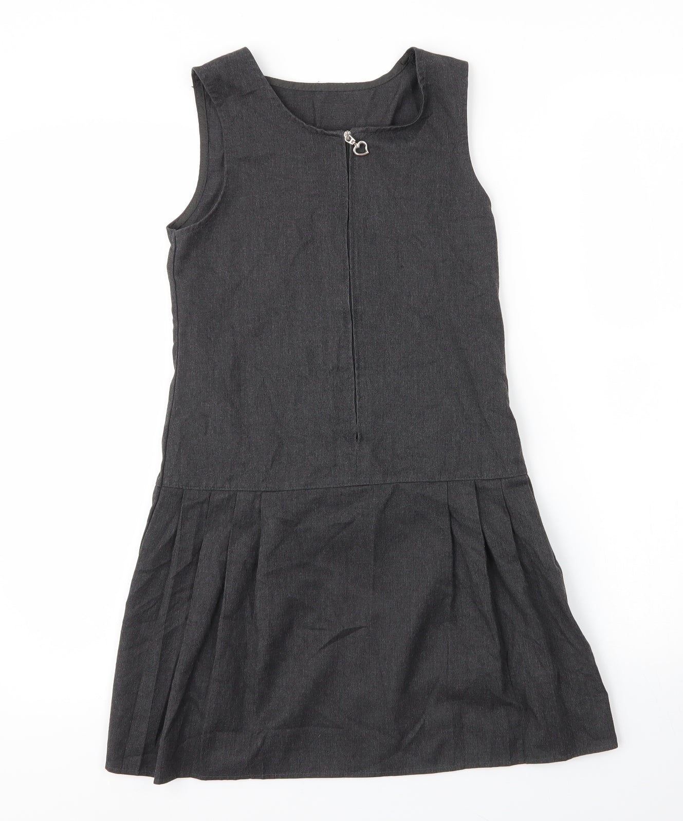 George Girls Grey  Viscose Pinafore/Dungaree Dress  Size 8 Years  Round Neck Zip