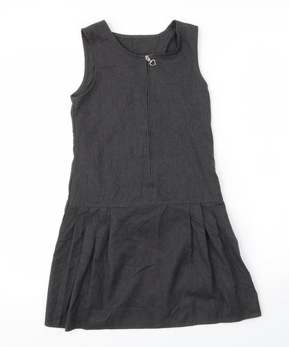 George Girls Grey  Viscose Pinafore/Dungaree Dress  Size 8 Years  Round Neck Zip