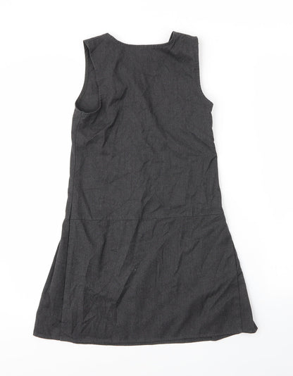 George Girls Grey  Viscose Pinafore/Dungaree Dress  Size 8 Years  Round Neck Zip