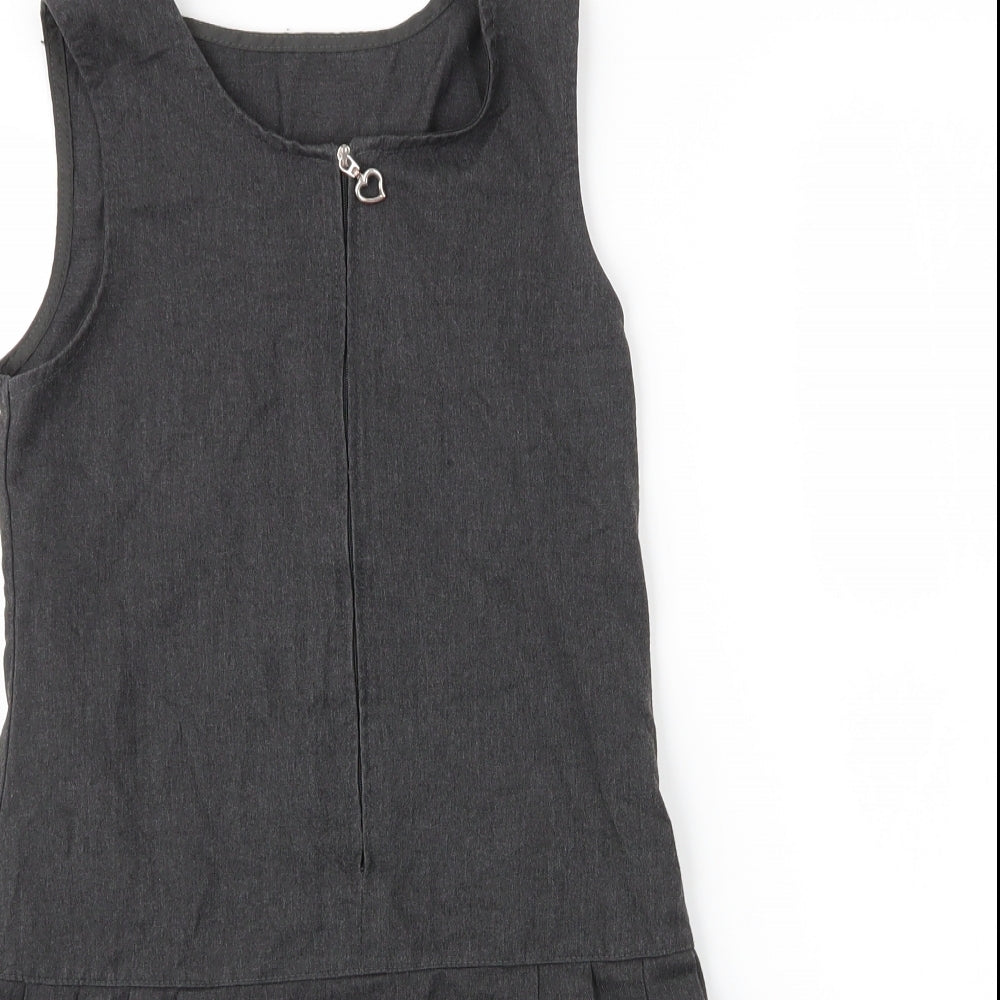 George Girls Grey  Viscose Pinafore/Dungaree Dress  Size 8 Years  Round Neck Zip