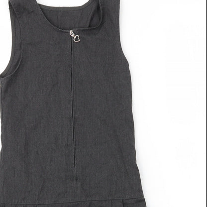 George Girls Grey  Viscose Pinafore/Dungaree Dress  Size 8 Years  Round Neck Zip