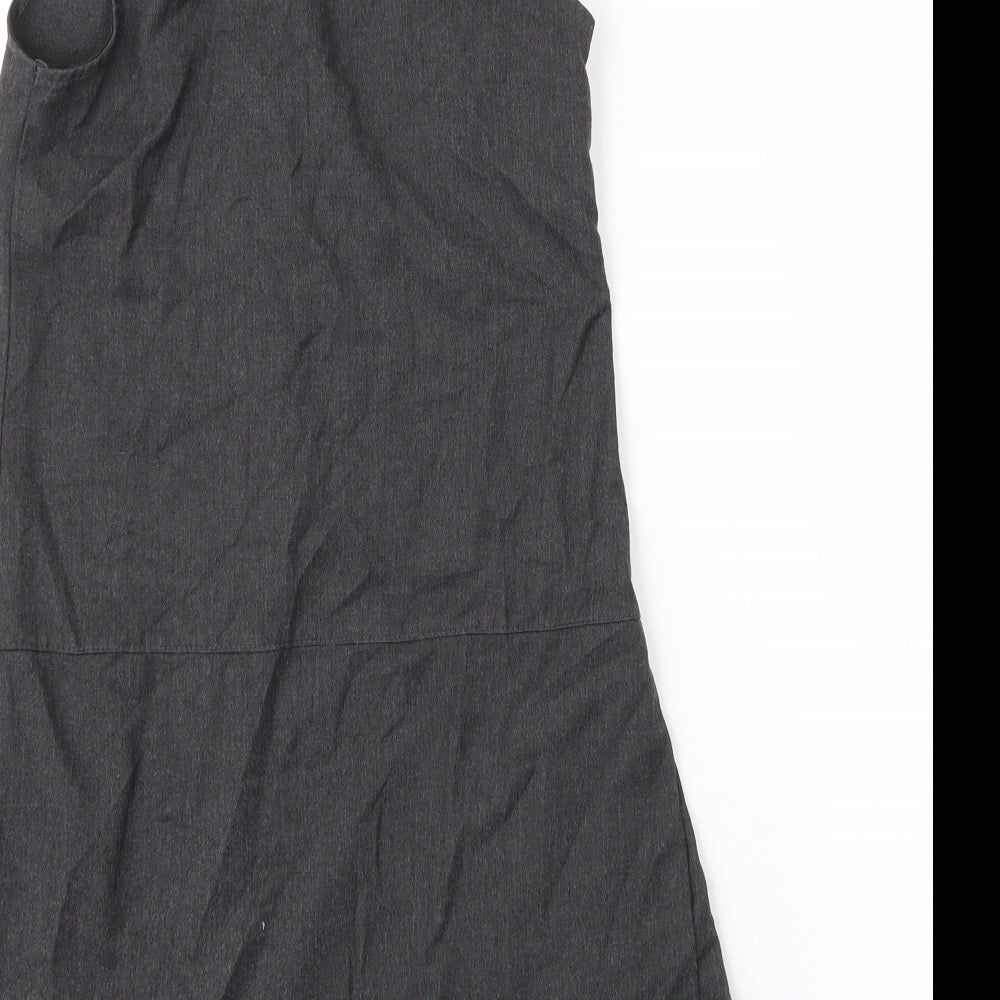 George Girls Grey  Viscose Pinafore/Dungaree Dress  Size 8 Years  Round Neck Zip