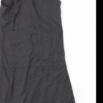George Girls Grey  Viscose Pinafore/Dungaree Dress  Size 8 Years  Round Neck Zip