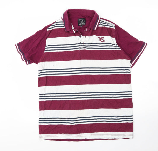 Twisted Soul Mens Purple Striped Cotton  Polo Size L Collared Button