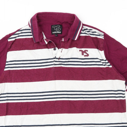Twisted Soul Mens Purple Striped Cotton  Polo Size L Collared Button