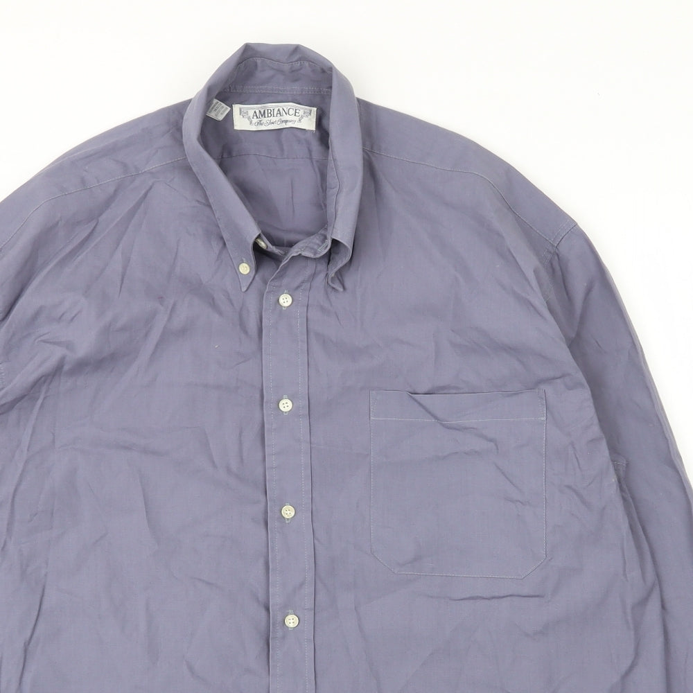 Ambience Mens Blue  Cotton  Button-Up Size 16 Collared Button