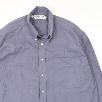 Ambience Mens Blue  Cotton  Button-Up Size 16 Collared Button
