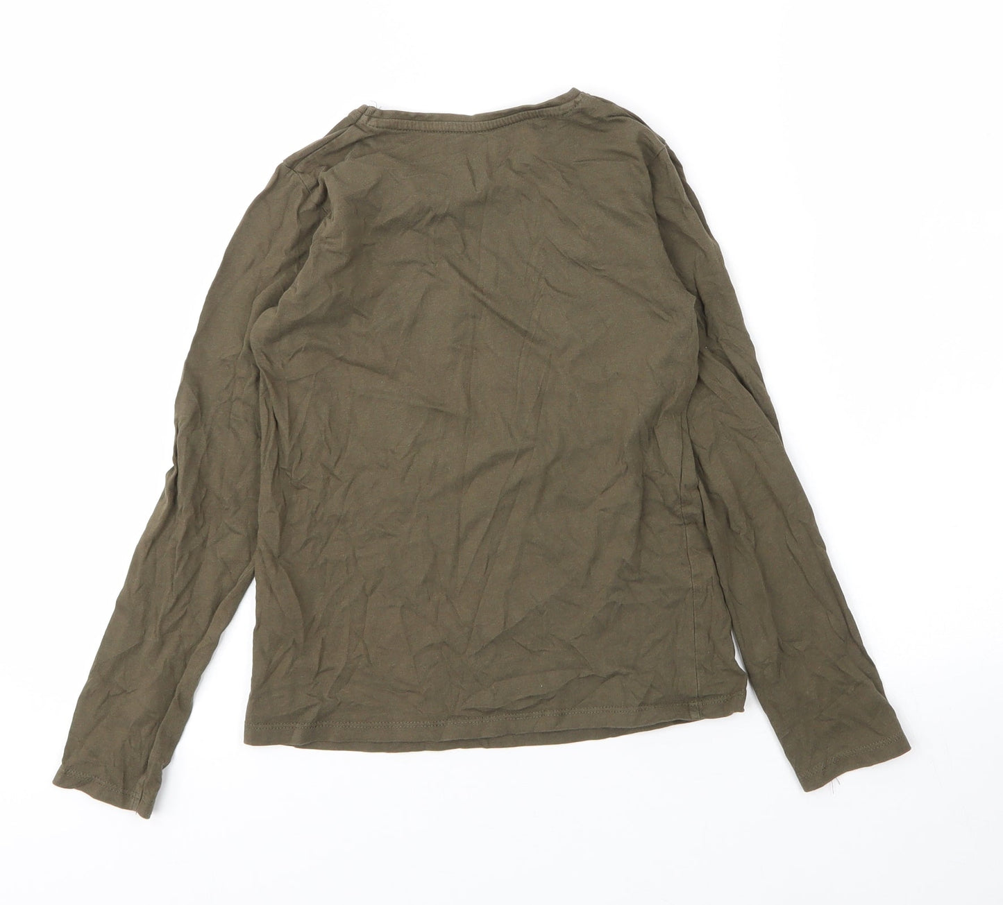Primark Girls Green  Cotton Basic T-Shirt Size 9 Years Round Neck