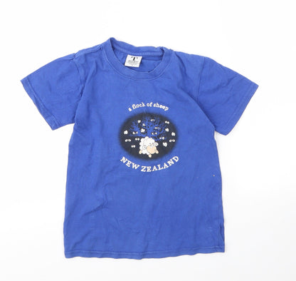 Preworn Boys Blue  Cotton Basic T-Shirt Size 4 Years Round Neck