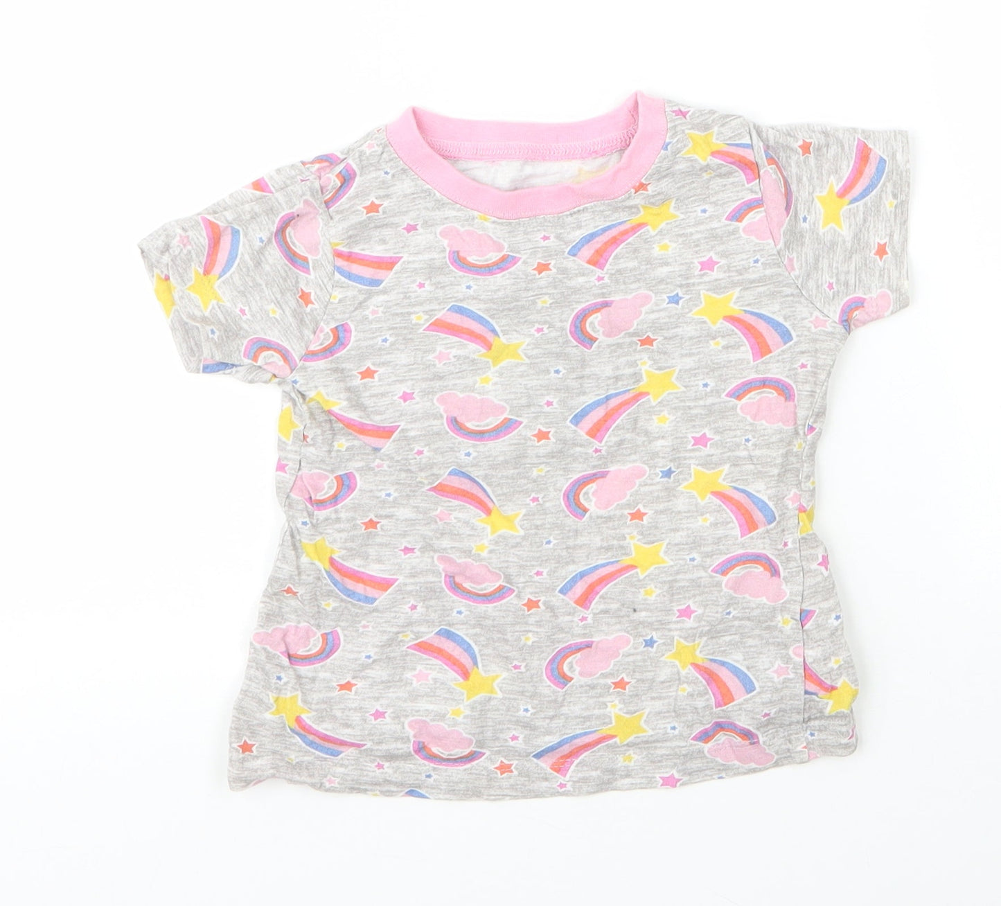 Kids Girls Grey  Cotton Basic T-Shirt Size 4 Years Round Neck  - Rainbow