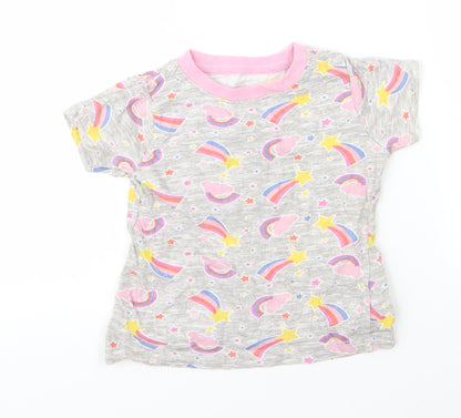Kids Girls Grey  Cotton Basic T-Shirt Size 4 Years Round Neck  - Rainbow