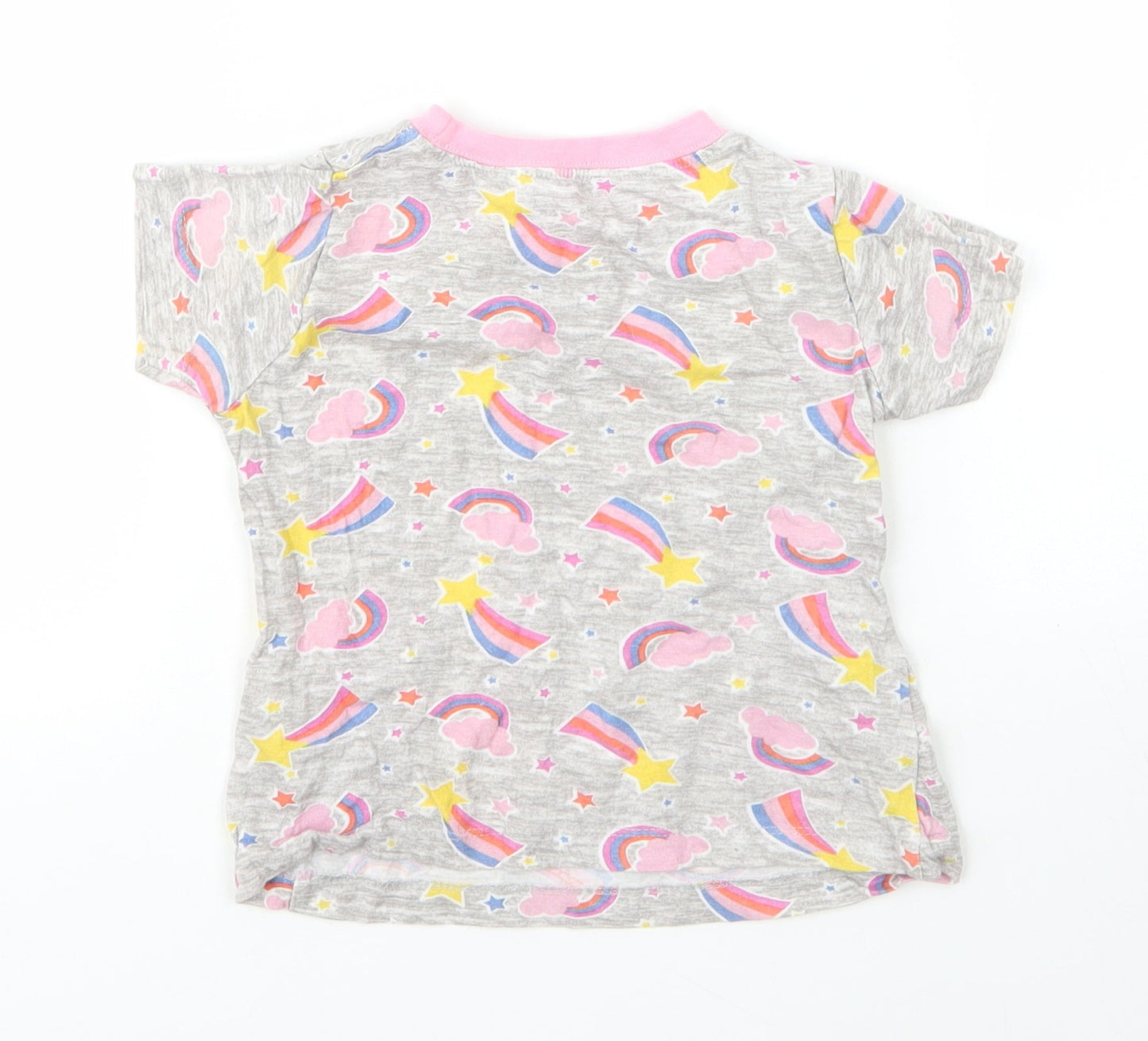 Kids Girls Grey  Cotton Basic T-Shirt Size 4 Years Round Neck  - Rainbow