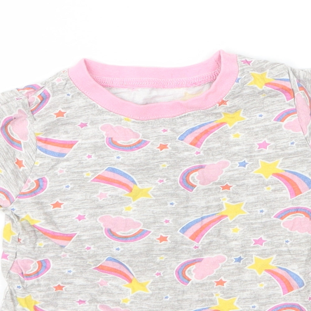 Kids Girls Grey  Cotton Basic T-Shirt Size 4 Years Round Neck  - Rainbow