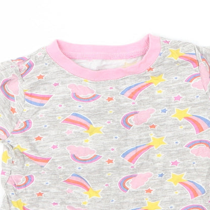 Kids Girls Grey  Cotton Basic T-Shirt Size 4 Years Round Neck  - Rainbow