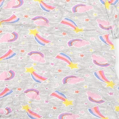 Kids Girls Grey  Cotton Basic T-Shirt Size 4 Years Round Neck  - Rainbow