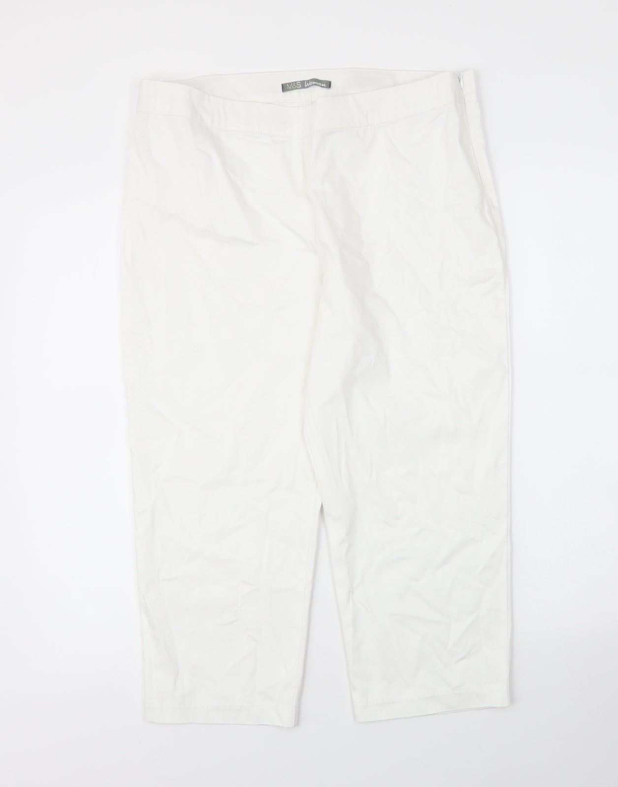 Womens UK Size L M&S Regular Fit Capri White Trousers
