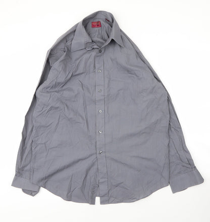 Mens UK Size 16 Burton Grey  Button-Up Long Sleeve Casual Shirt