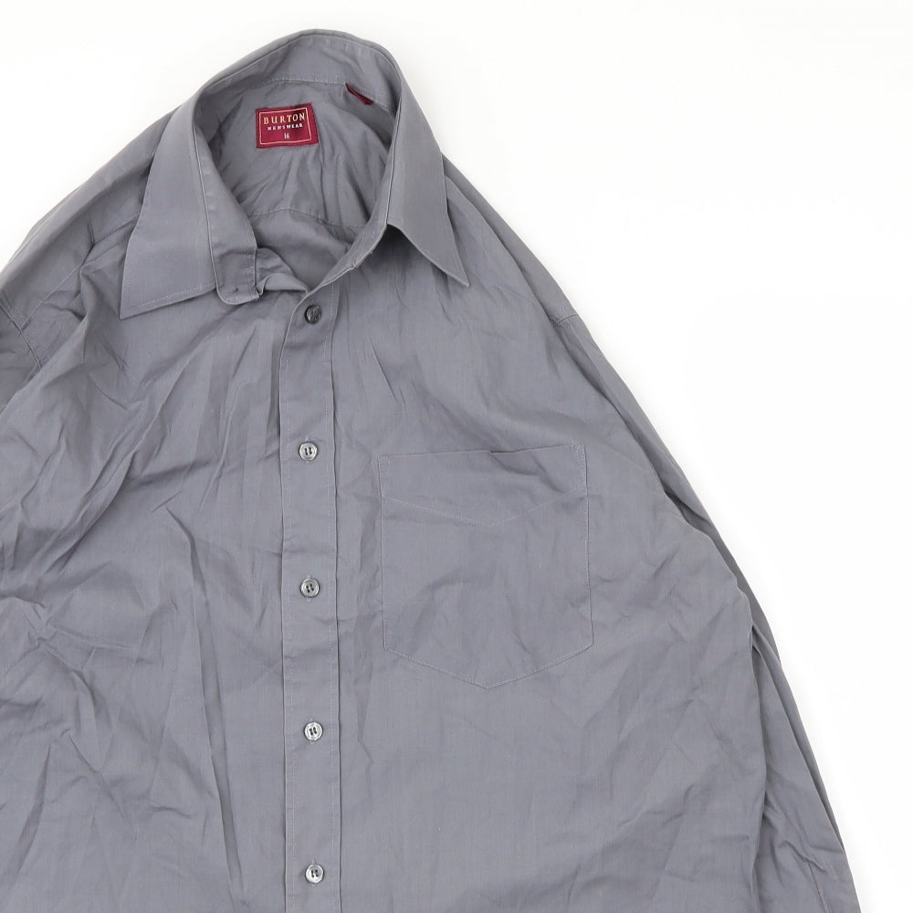 Mens UK Size 16 Burton Grey  Button-Up Long Sleeve Casual Shirt