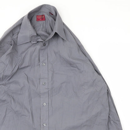 Mens UK Size 16 Burton Grey  Button-Up Long Sleeve Casual Shirt