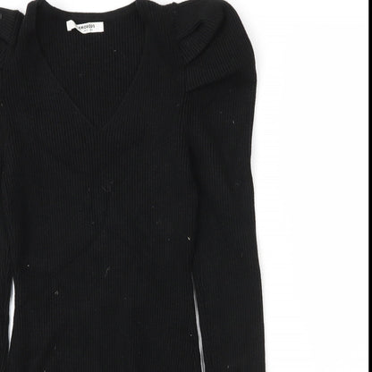 Glamorous Womens Black  Viscose Bodycon  Size 10  V-Neck