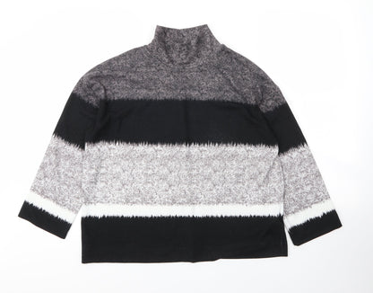 Front view of Debenhams women’s grey mock neck striped polyester jumper, size UK 12