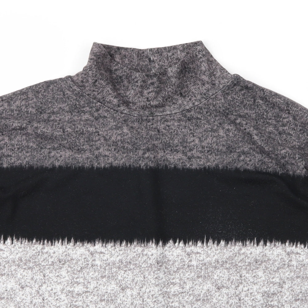 Close-up detail of Debenhams women’s grey mock neck striped polyester jumper, size UK 12