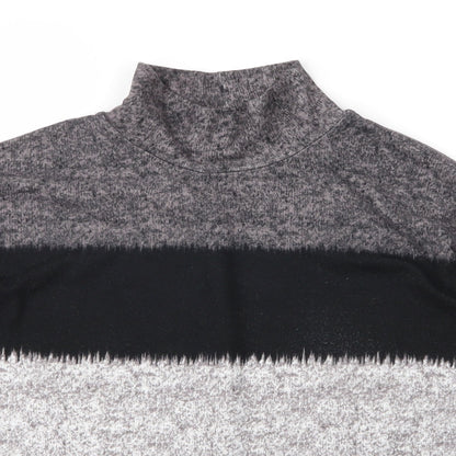 Close-up detail of Debenhams women’s grey mock neck striped polyester jumper, size UK 12