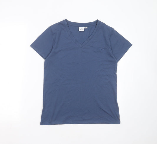 LA Gear Womens Blue  Polyester Basic T-Shirt Size 10 V-Neck