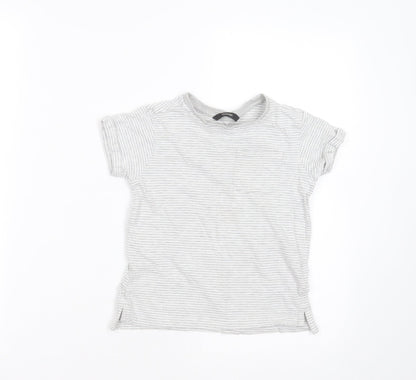 George Boys Grey Striped Cotton Basic T-Shirt Size 5-6 Years Round Neck