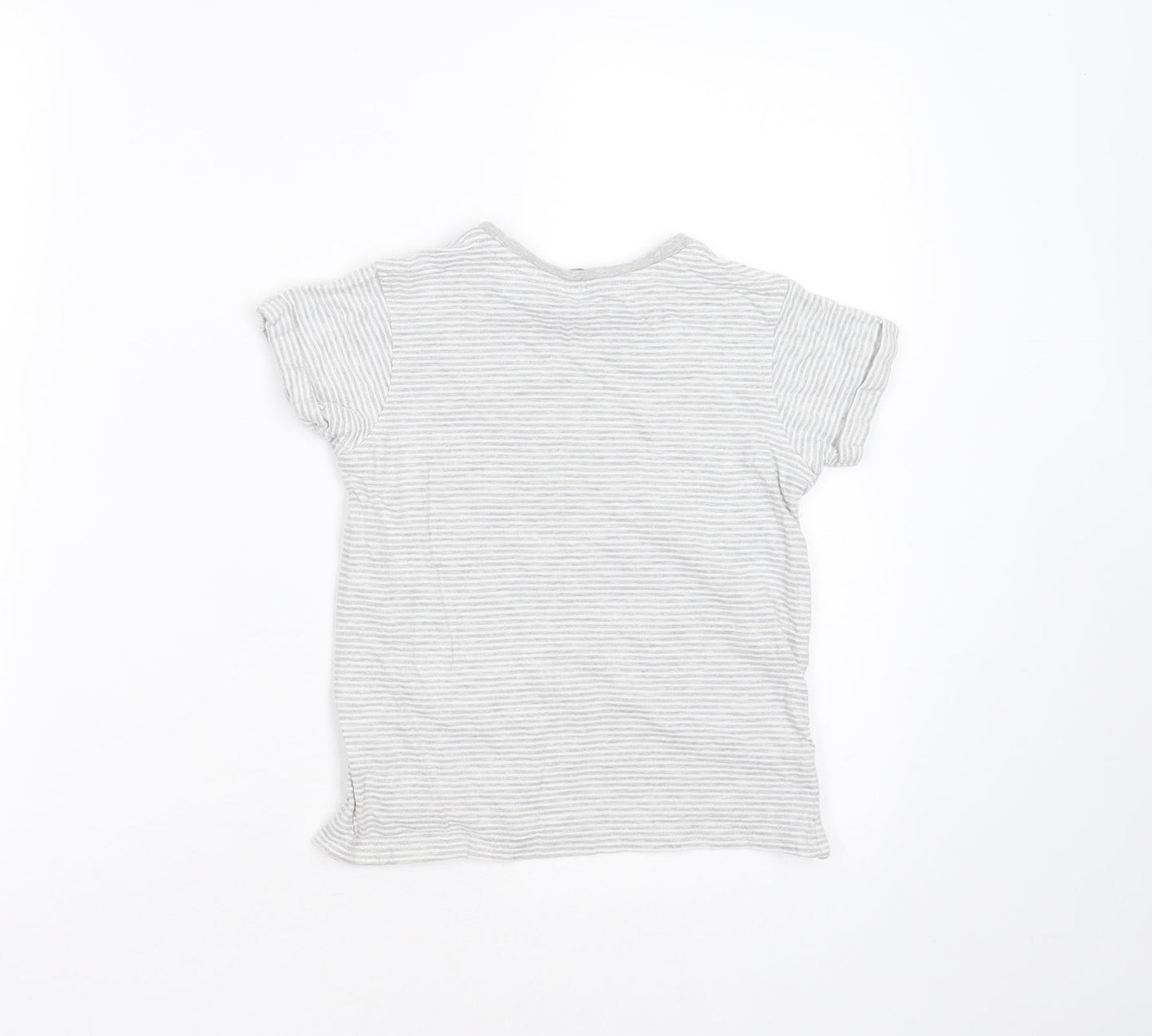 George Boys Grey Striped Cotton Basic T-Shirt Size 5-6 Years Round Neck