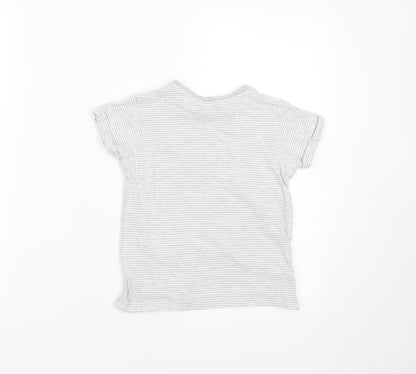 George Boys Grey Striped Cotton Basic T-Shirt Size 5-6 Years Round Neck
