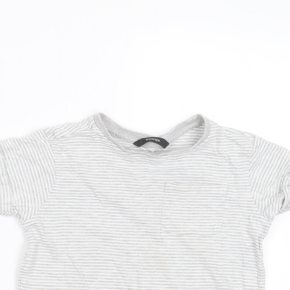 George Boys Grey Striped Cotton Basic T-Shirt Size 5-6 Years Round Neck