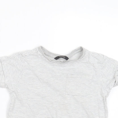 George Boys Grey Striped Cotton Basic T-Shirt Size 5-6 Years Round Neck