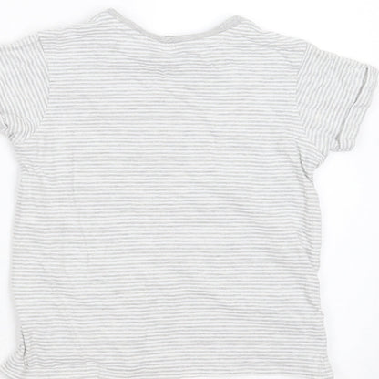 George Boys Grey Striped Cotton Basic T-Shirt Size 5-6 Years Round Neck